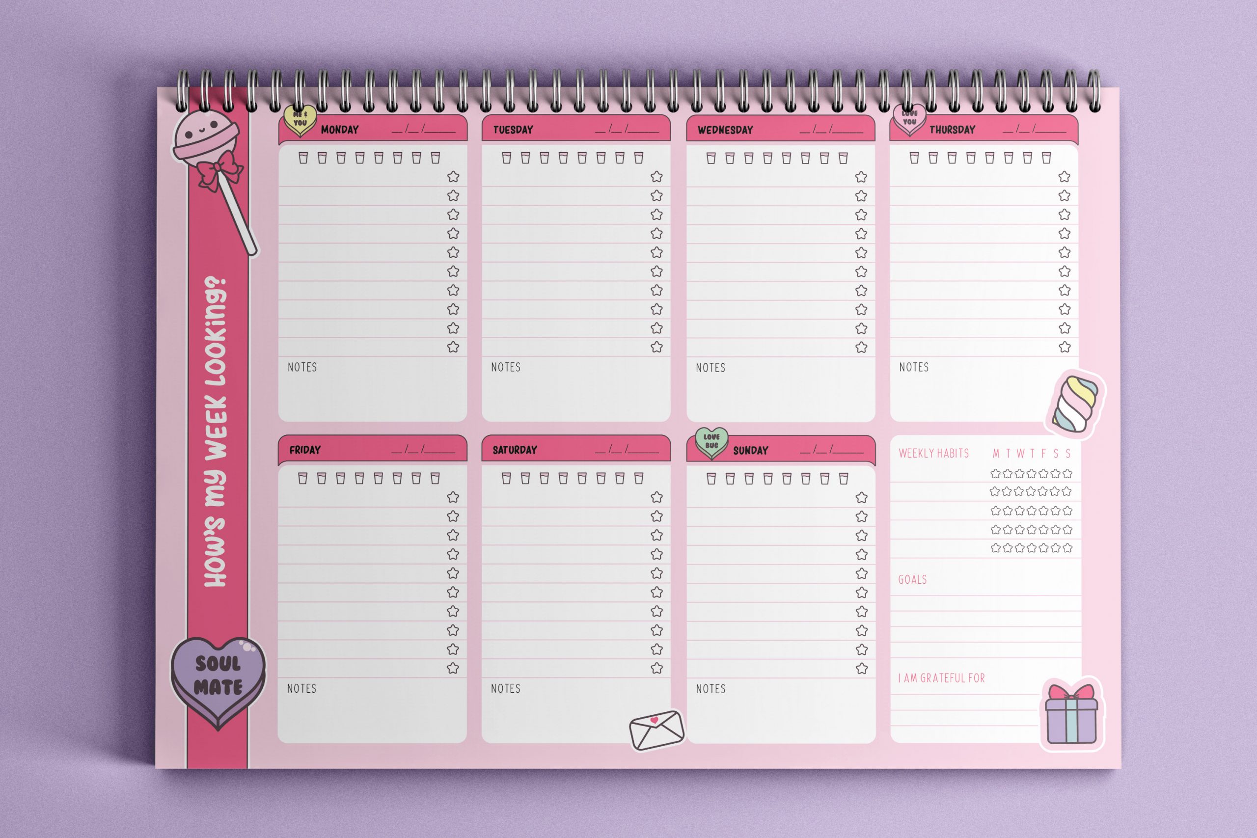 A candy themed weekly planner designed by Hybrid Design Studio